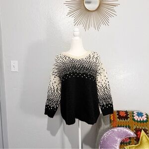 Madewell Cream Black Chunky Knit Long Sleeve Pullover Sweater Wool Blend Large